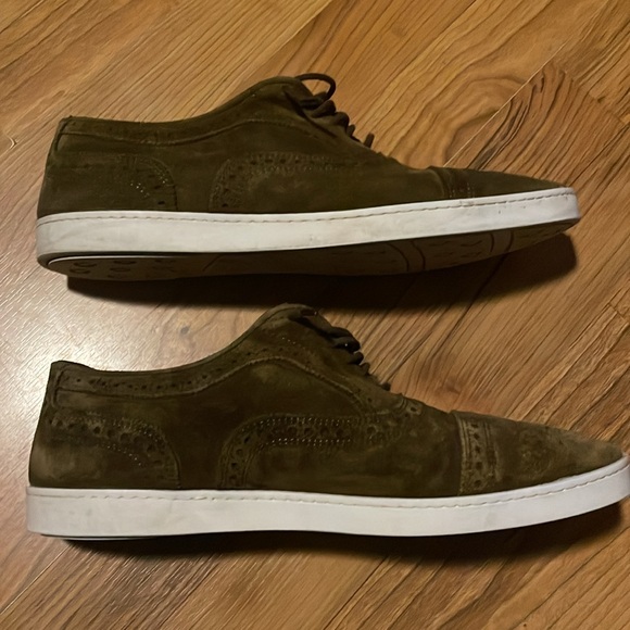 Allen Edmonds Men\'s Strand Cap Toe Olive Suede Oxford Sneaker Size 8